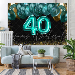 Lofaris Green Balloons Golden Bokeh 40th Brithday Backdrop