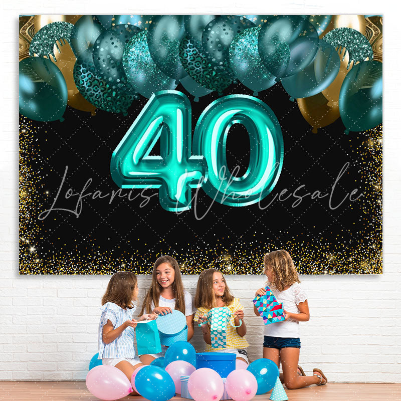 Lofaris Green Balloons Golden Bokeh 40th Brithday Backdrop