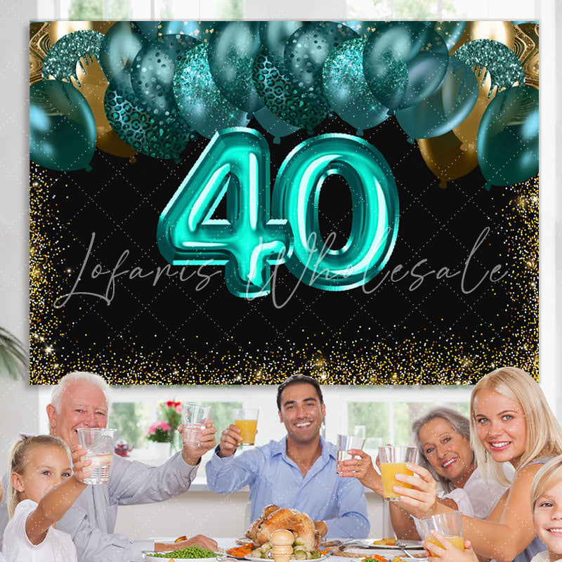 Lofaris Green Balloons Golden Bokeh 40th Brithday Backdrop