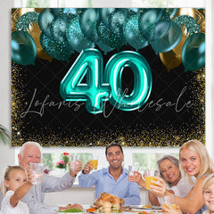 Lofaris Green Balloons Golden Bokeh 40th Brithday Backdrop