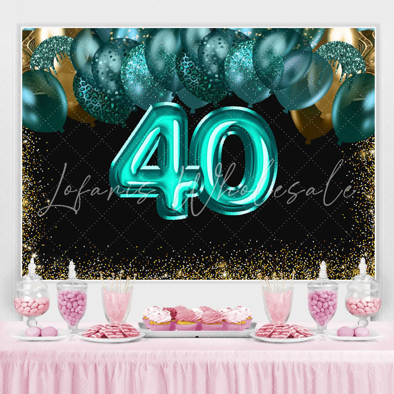 Lofaris Green Balloons Golden Bokeh 40th Brithday Backdrop