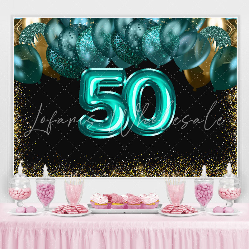 Lofaris Green Balloons Golden Bokeh 50th Brithday Backdrop