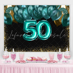 Lofaris Green Balloons Golden Bokeh 50th Brithday Backdrop