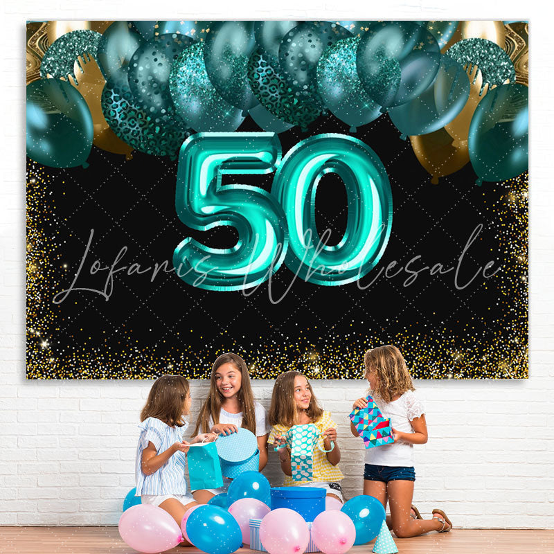 Lofaris Green Balloons Golden Bokeh 50th Brithday Backdrop