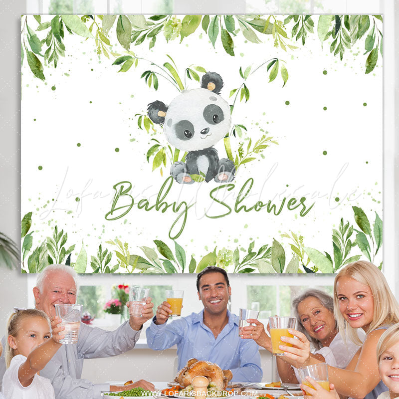 Lofaris Green Boho Bamboo With Panda Baby Shower Backdrop