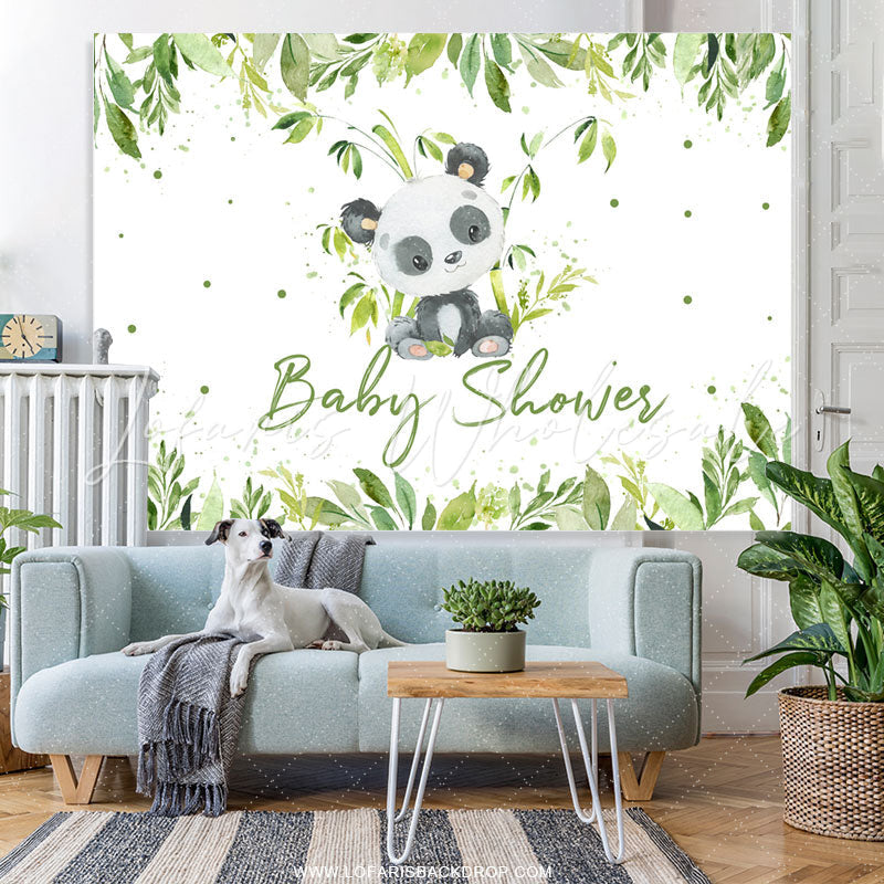 Lofaris Green Boho Bamboo With Panda Baby Shower Backdrop