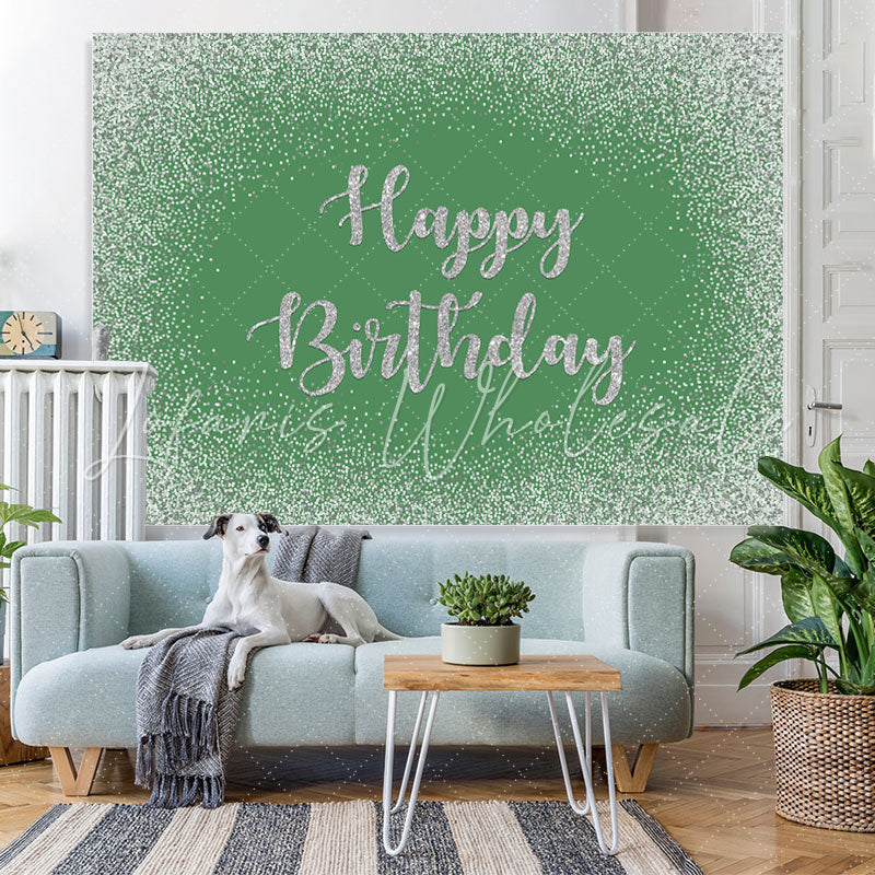 Lofaris Green Bokeh Glitter Happy Birthday Backdrop for Party