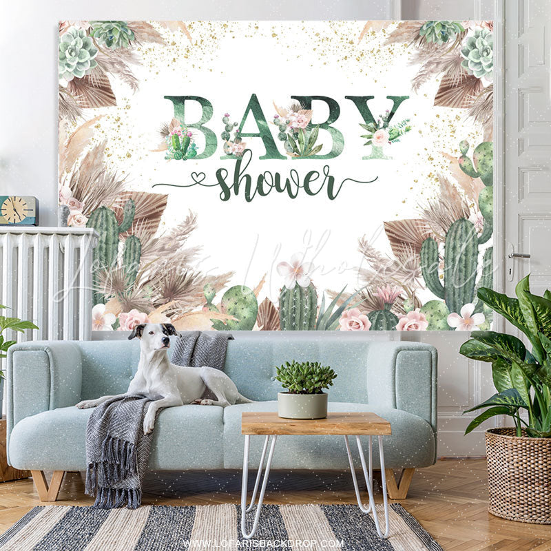 Lofaris Green Cactus Floral Boho Baby Shower Backdrop