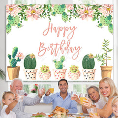 Lofaris Green Cactus Floral Happy Birthday Backdrop For Female
