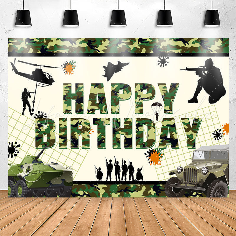 Lofaris Green Camouflage Cool Tank Soldier Birthday Backdrop