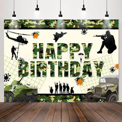 Lofaris Green Camouflage Cool Tank Soldier Birthday Backdrop