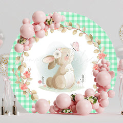 Green Checkered Easter Bunny Round Backdrop for Easter Celebration