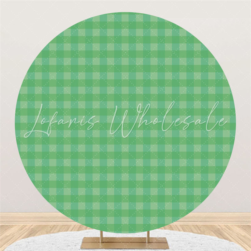 Lofaris Green Checkered Pattern Round Birthday Party Backdrop