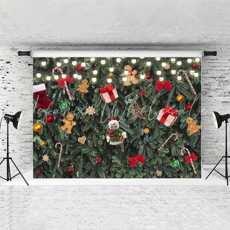 Lofaris Green Chrismas Tree And Decoration Pendant Backdrop