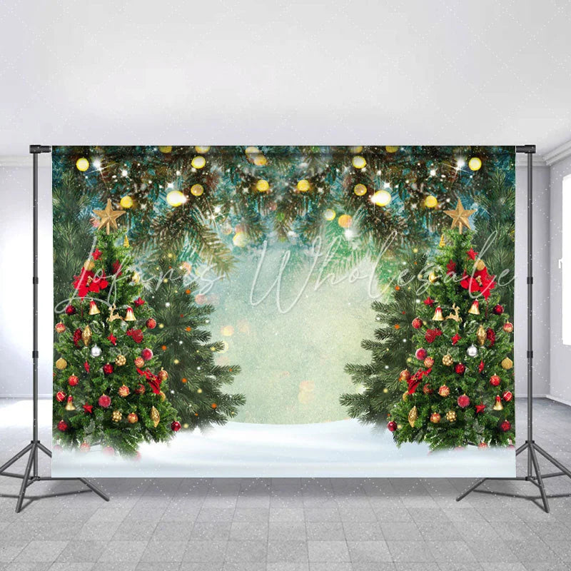 Lofaris Green Christmas Trees Gold Glitter Photo Backdrops