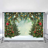 Lofaris Green Christmas Trees Gold Glitter Photo Backdrops