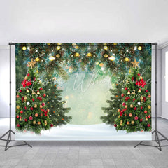 Lofaris Green Christmas Trees Gold Glitter Photo Backdrops
