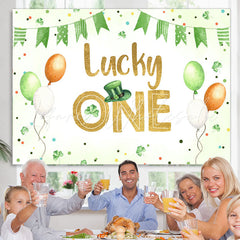Lofaris Green Clover Balloon Lucky One Birthday Backdrop