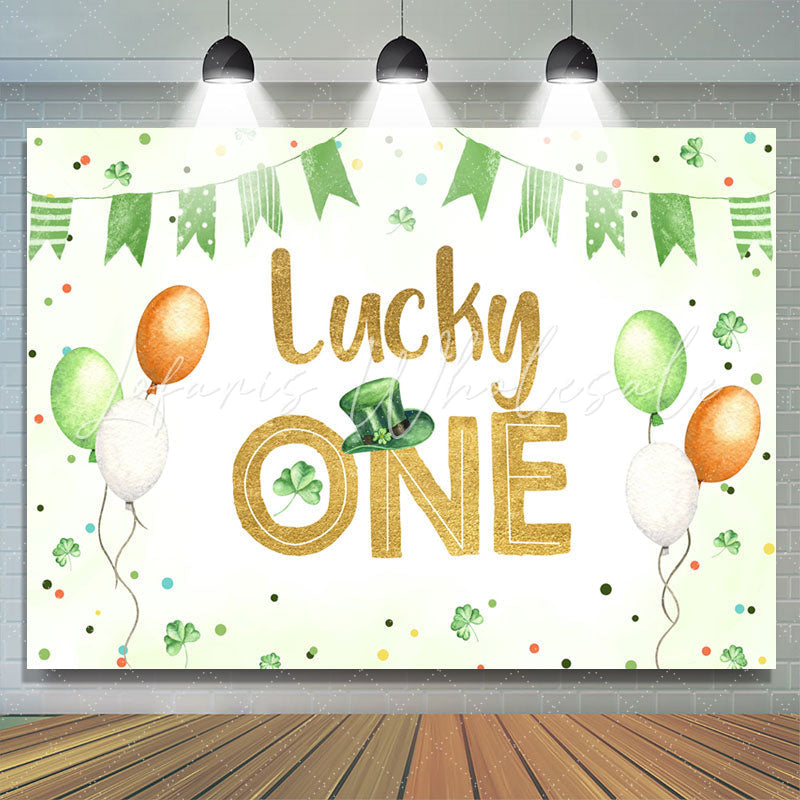 Lofaris Green Clover Balloon Lucky One Birthday Backdrop