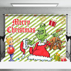 Lofaris Green Diagonal Stripe Grinch Christmas Backdrop