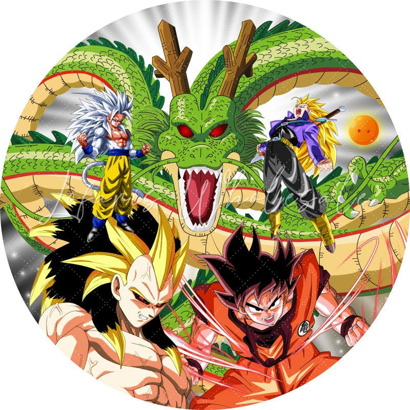 Lofaris Green Dragon Round Boys Happy Birthday Party Backdrop