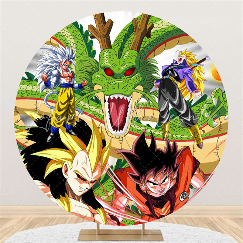 Lofaris Green Dragon Round Boys Happy Birthday Party Backdrop