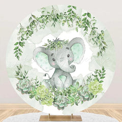Lofaris Green Elephant Floral Round Baby Shower Backdrop