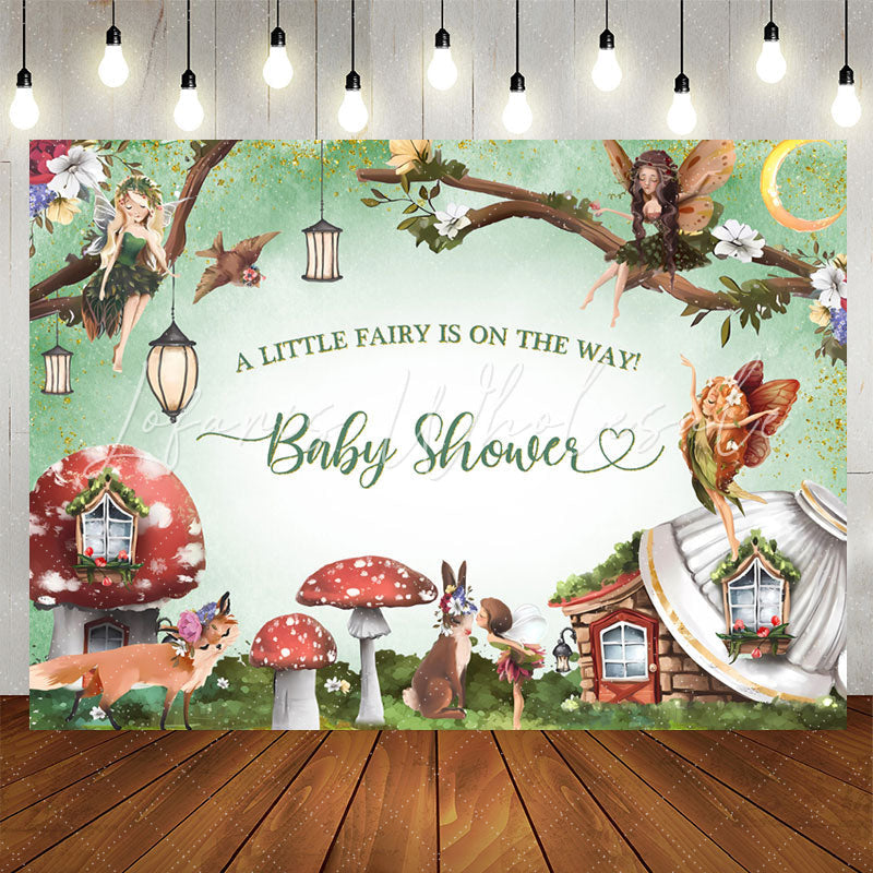 Lofaris Green Fairy Mushroom House Wild Baby Shower Backdrop