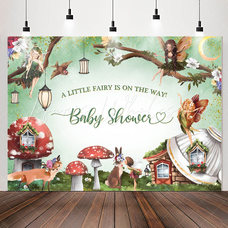 Lofaris Green Fairy Mushroom House Wild Baby Shower Backdrop