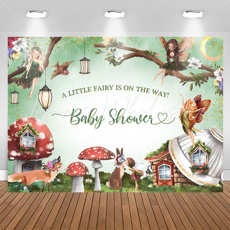 Lofaris Green Fairy Mushroom House Wild Baby Shower Backdrop