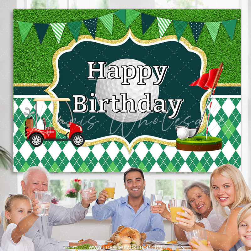Lofaris Green Flag Golf Theme Happy Birthday Decoration Backdrop