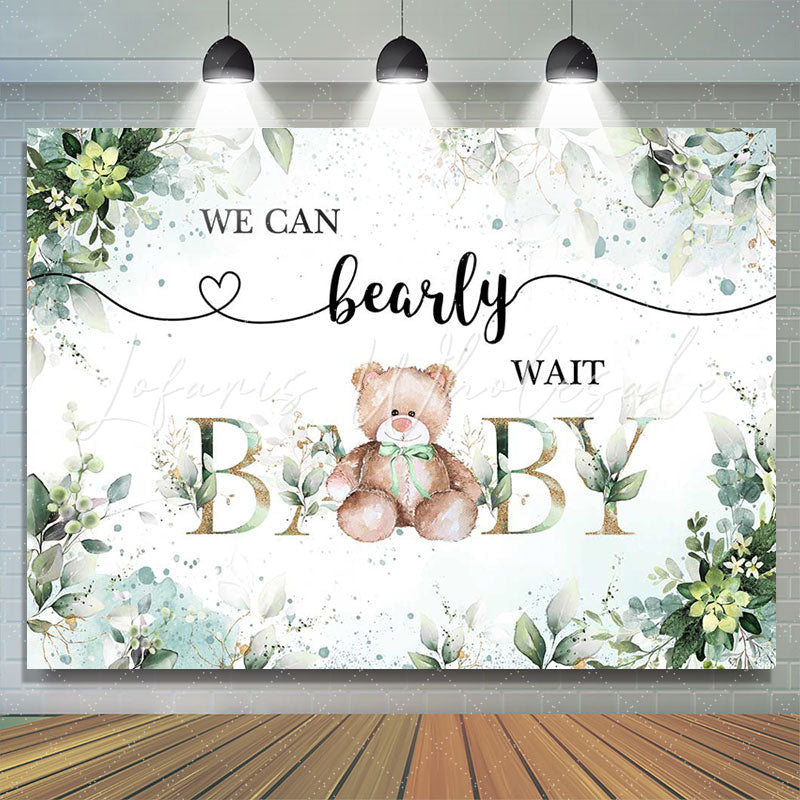 Lofaris Green Floral Leaves Teddy Bear Baby Shower Backdrop