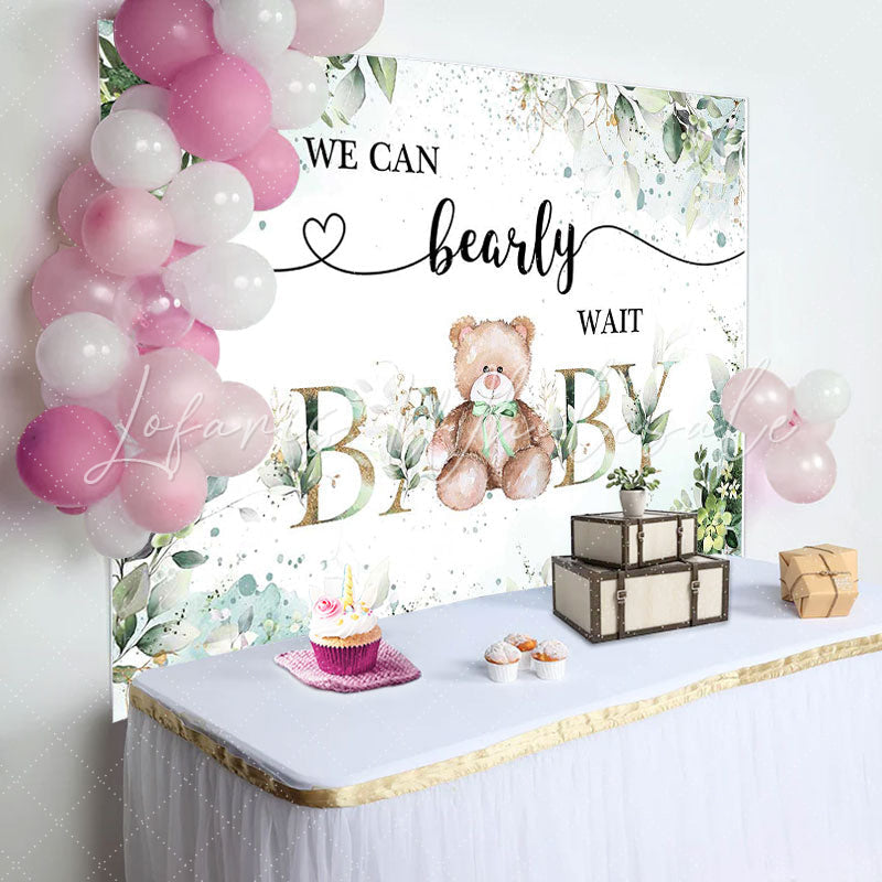 Lofaris Green Floral Leaves Teddy Bear Baby Shower Backdrop
