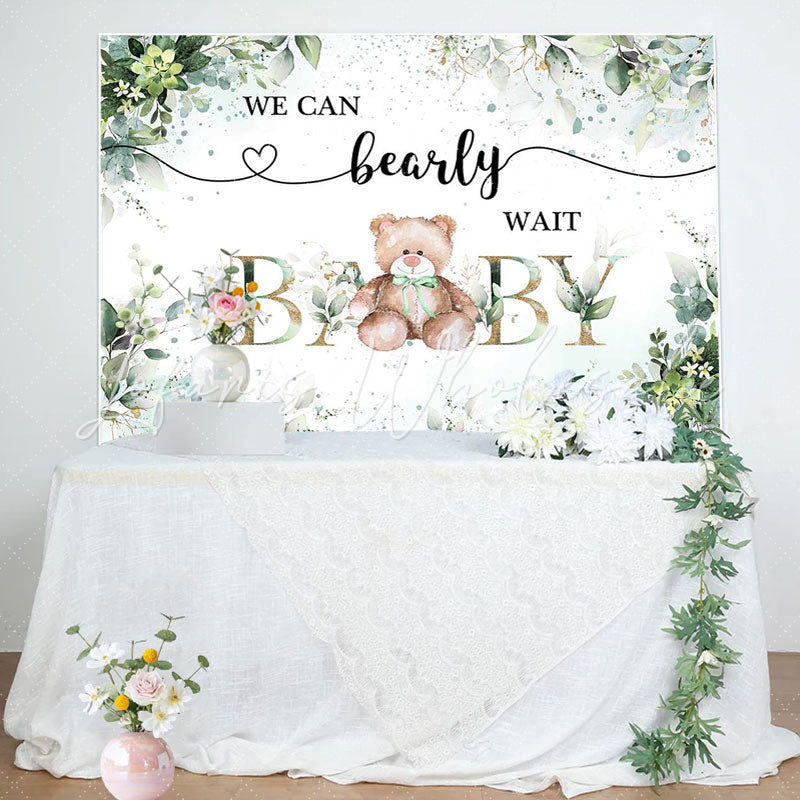 Lofaris Green Floral Leaves Teddy Bear Baby Shower Backdrop