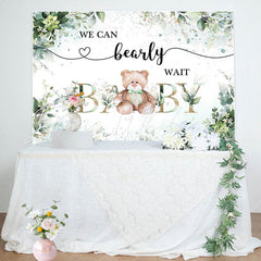 Lofaris Green Floral Leaves Teddy Bear Baby Shower Backdrop