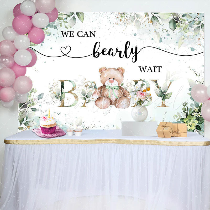 Lofaris Green Floral Leaves Teddy Bear Baby Shower Backdrop