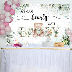 Lofaris Green Floral Leaves Teddy Bear Baby Shower Backdrop