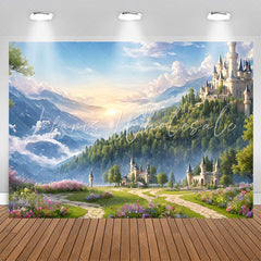 Lofaris Green Floral Wonderland Sky Castle Birthday Backdrop