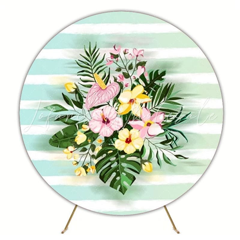 Green Flowers Bloom Round Backdrop For Elegant Nature Theme Decor