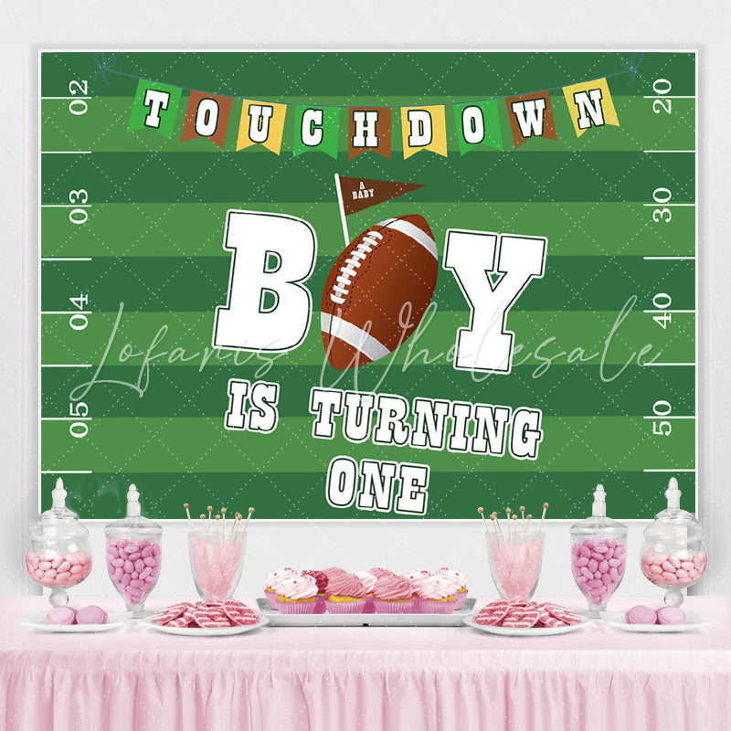 Lofaris Green Football Field Happy 1St Birthday Party Backdrop