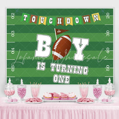 Lofaris Green Football Field Happy 1St Birthday Party Backdrop
