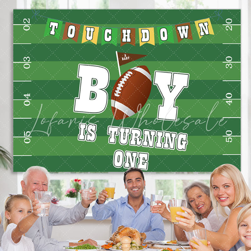 Lofaris Green Football Field Happy 1St Birthday Party Backdrop