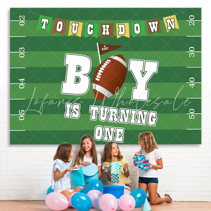 Lofaris Green Football Field Happy 1St Birthday Party Backdrop