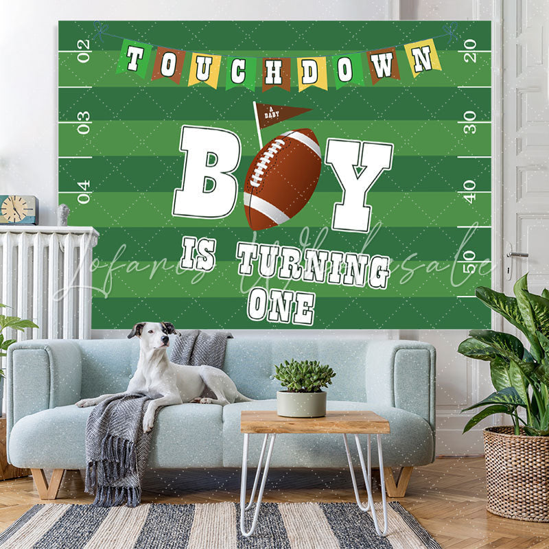 Lofaris Green Football Field Happy 1St Birthday Party Backdrop