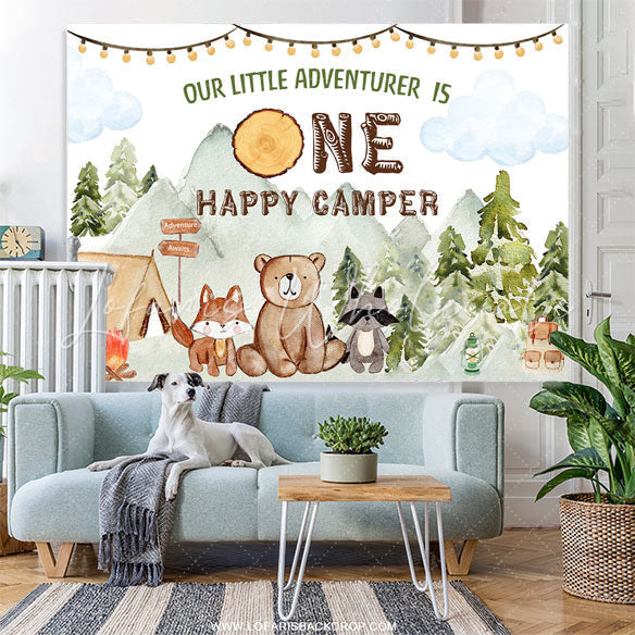 Lofaris Green Forest Adventure Animal 1st Birthday Backdrop