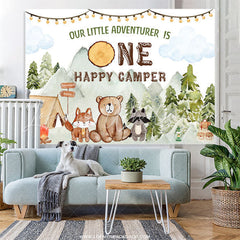 Lofaris Green Forest Adventure Animal 1st Birthday Backdrop