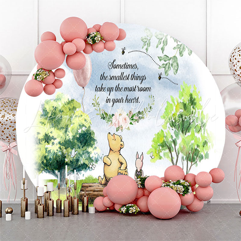 Lofaris Green Forest Bear And Pig Circle Birthday Backdrop