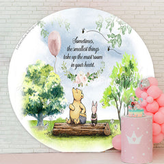 Lofaris Green Forest Bear And Pig Circle Birthday Backdrop
