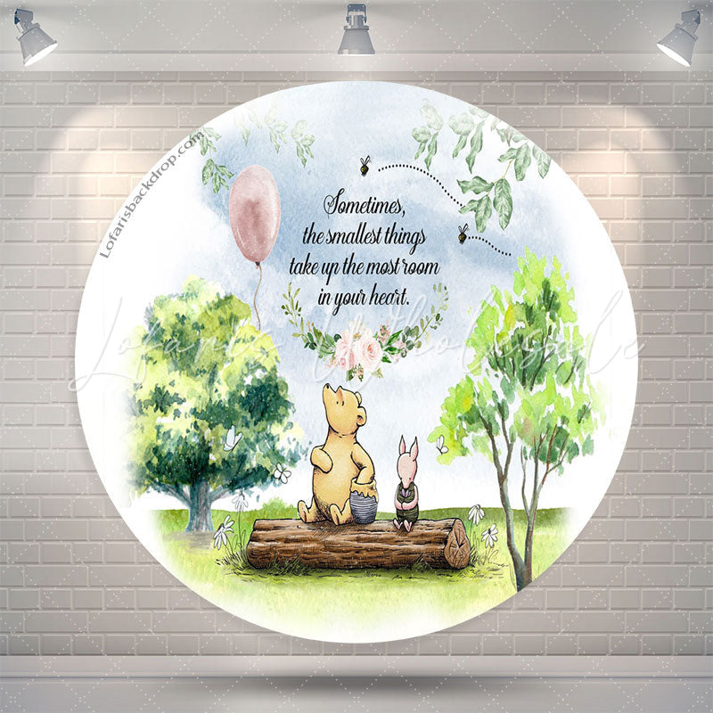 Lofaris Green Forest Bear And Pig Circle Birthday Backdrop
