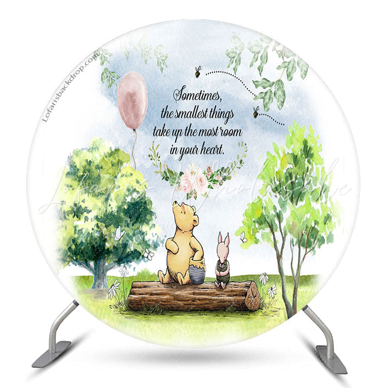 Lofaris Green Forest Bear And Pig Circle Birthday Backdrop